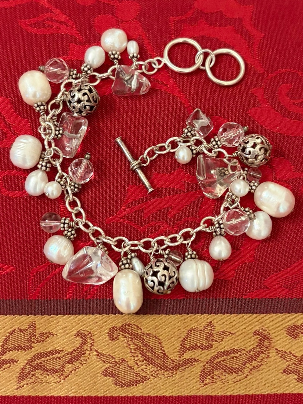 Rare Silpada Hostess Only Cha-Cha Sterling Silver Pearl Organic Quartz Bracelet